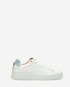 Sneaker smooth leather suede detail baby blue