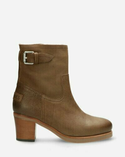 Heeled ankle boot waxed grain leather taupe