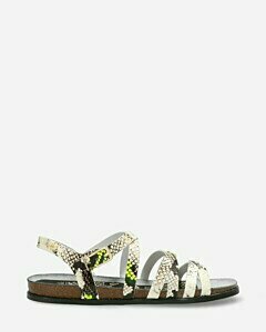 Sandal with cork footbed python printed white yellow