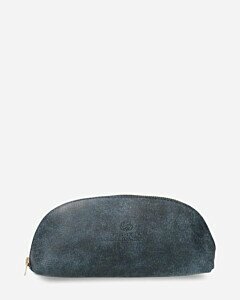 Make up bag hand buffed leather dark blue